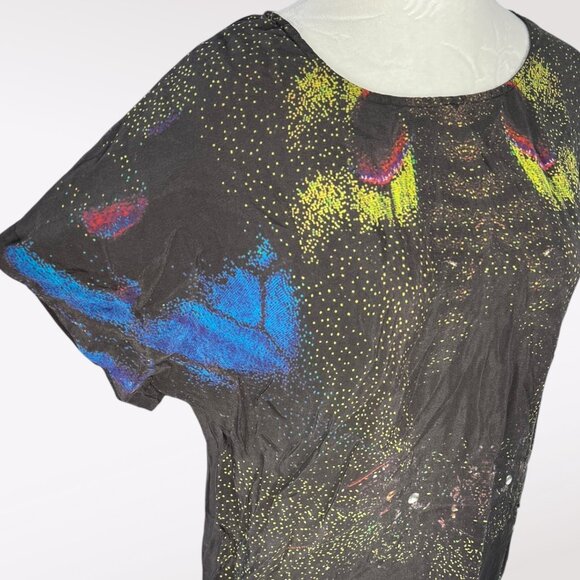 French Connection Silk Tunic Dress Abstract Print Black Blue Yellow Size 4 - Picture 7 of 8